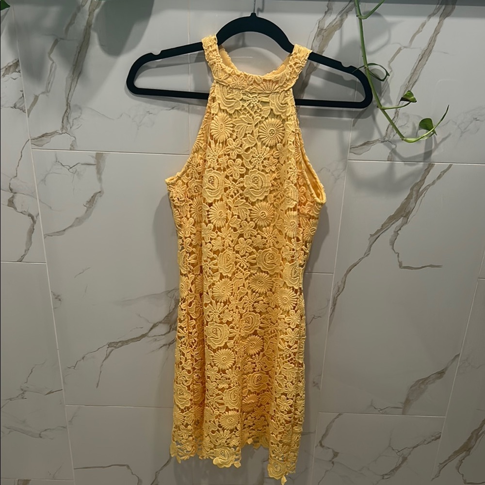 Yellow Love Poem Lace Halter Dress